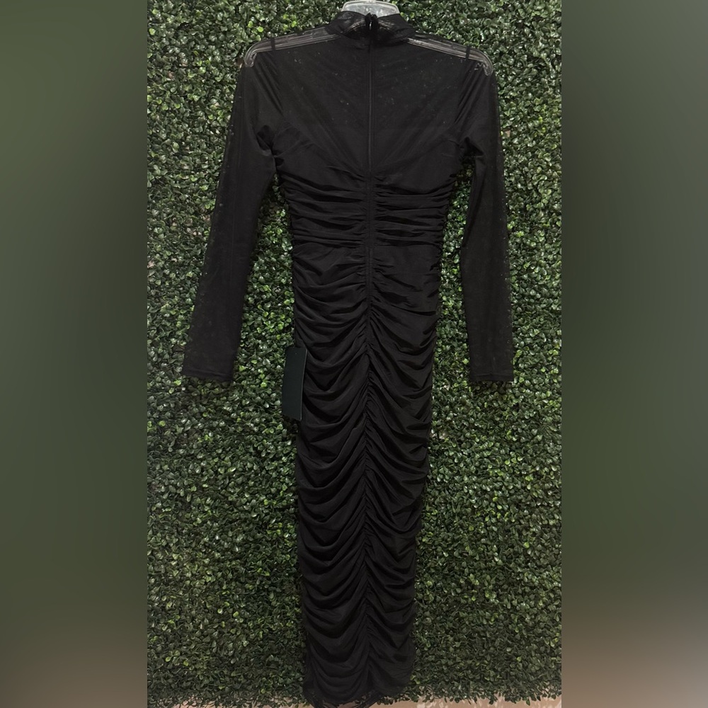 LULU'S Impressive Flirt Black Mesh
Ruched Mock Neck Midi Dress in BLACK - Picture 6 of 16